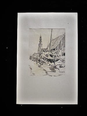 Buy Berend Adrianus Bongers - potloodtekening omstreeks 1920 - haven van Hindelopen - gesigneerd? Bid from 19!