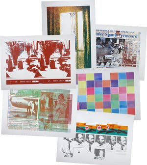 Wil Bink - Portfolio met zes zeefdrukken, Boven onder links rechts kopen? Bied vanaf 60!