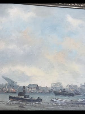 Henriette Hubregtse-Lanzing - Haven van Rotterdam, groot olieverfschilderij kopen? Bied vanaf 150!