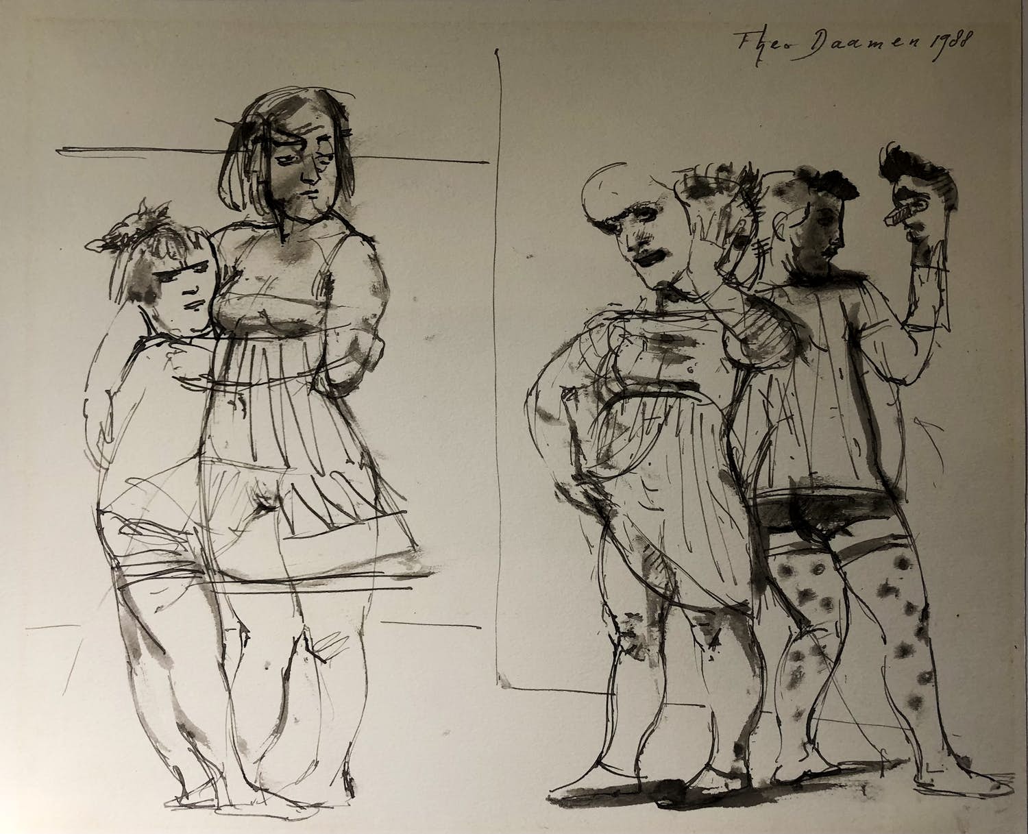 Theo Daamen - Inkt/aquarel-tekening Theo Daamen verkocht voor € 79!