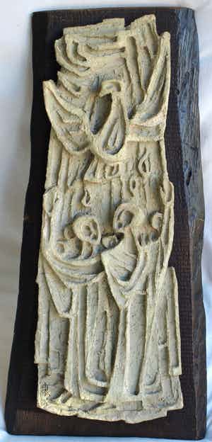 Klaas Pijlman - Wandplaquette van witte Chamotte / Aardewerk – ca. 1970 verkocht voor € 25!