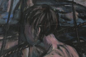 Piet van Mook - Olieverf op doek, Drie figuren in boot - Ingelijst (Zeer groot) kopen? Bied vanaf 200!