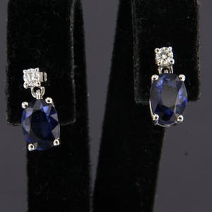 18K Goud - witgouden oorhangers bezet met saffier en briljant geslepen diamat kopen? Bied vanaf 280!