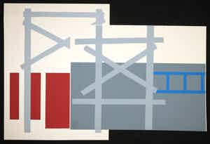 Hans Cornel - Lot van twee zeefdrukken, Abstract-geometrische composities verkocht voor € 35!