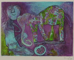 Shahid Parvez - Zeefdruk, Paarse olifant - Ingelijst kopen? Bied vanaf 1!