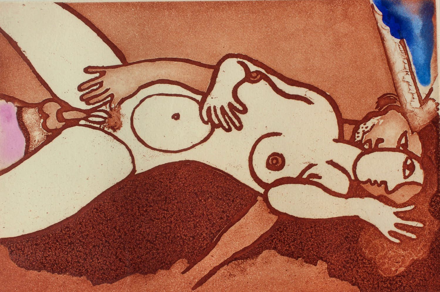 Corneille - Ingelijste kleuren ets: liggend paar - 1987 verkocht voor € 225!