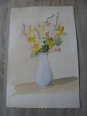 Buy A.G.M. Huijsmans-Evers - Aquarel, Bloemen in een vaas.? Bid from 10!