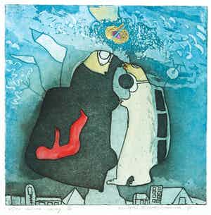 Michel van Overbeeke - Kleurenets met bladgoud, Aware away II verkocht voor € 1!