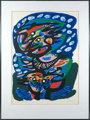 Anton Rooskens - Litho, Compositie met vogels - Ingelijst verkocht voor € 400!