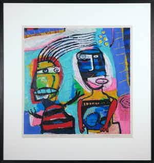 Henk Vierveijzer - Zeefdruk, Me haar doen - Ingelijst verkocht voor € 50!