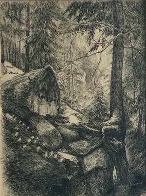 Freek Souwer - Bostafereel | pentekening jaren '60 - ingelijst kopen? Bied vanaf 49!