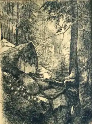 Freek Souwer - Bostafereel | pentekening jaren '60 - ingelijst verkocht voor € 49!