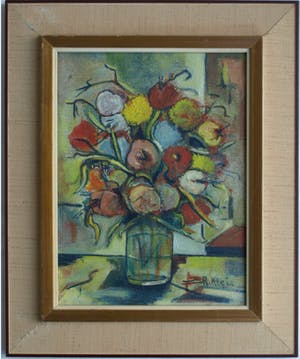 R. Kleijn - Olieverf op doek, Bloemstilleven – gesigneerd en ingelijst – ca 1960? kopen? Bied vanaf 40!