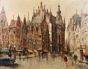 Rein Snapper - Olieverf op doek, La rue au Beurre - Ingelijst (Groot) kopen? Bied vanaf 1!