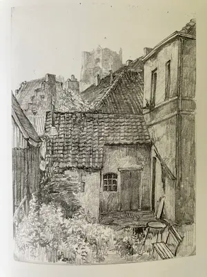 Jan Roelof van Nijendaal - Wijk bij Duurstede binnentuin met huizen en zicht op Grote Kerk kopen? Bied vanaf 179!