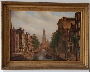 Oene Romkes de Jongh - zicht op Groenburgwal en Zuiderkerk te Amsterdam. kopen? Bied vanaf 1995!