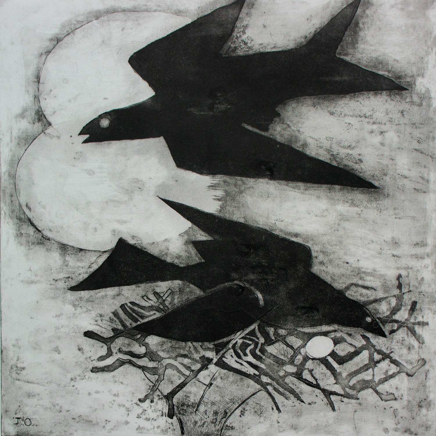 Jeanne Bieruma Oosting - Ets/aquatint: ''het nest" verkocht voor € 399!