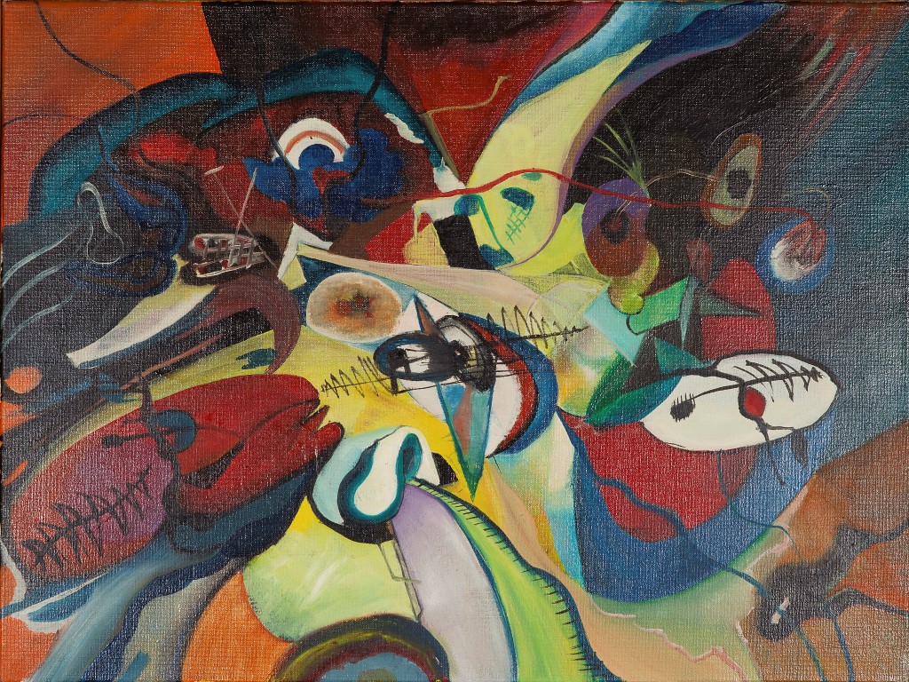 Joop Steenbergen - Abstract compositie - Acrylverf op doek - gesigneerd r.o. - BKR Groningen - 1976 kopen? Bied vanaf 10!
