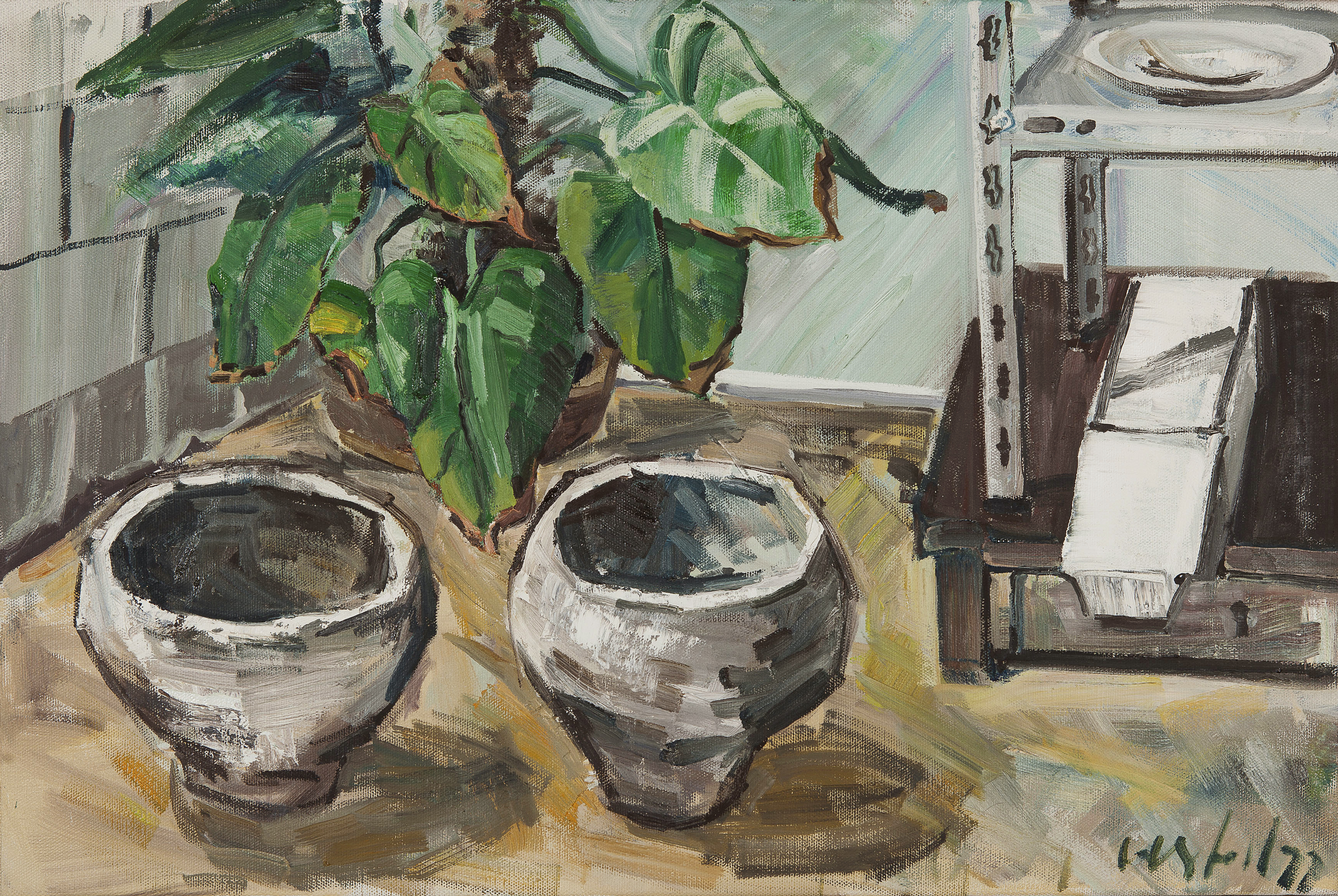 Herman Stoel - Twee vazen - Olieverf op doek - gesigneerd r.o. - herkomst BKR Haarlem - 1977 kopen? Bied vanaf 10!