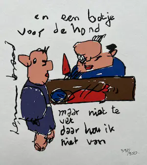 AcheterHerman Brood - Kleurenzeefdruk, genummerde oplage | 'Een botje voor de hond' | 2000? Enchérissez de 1!