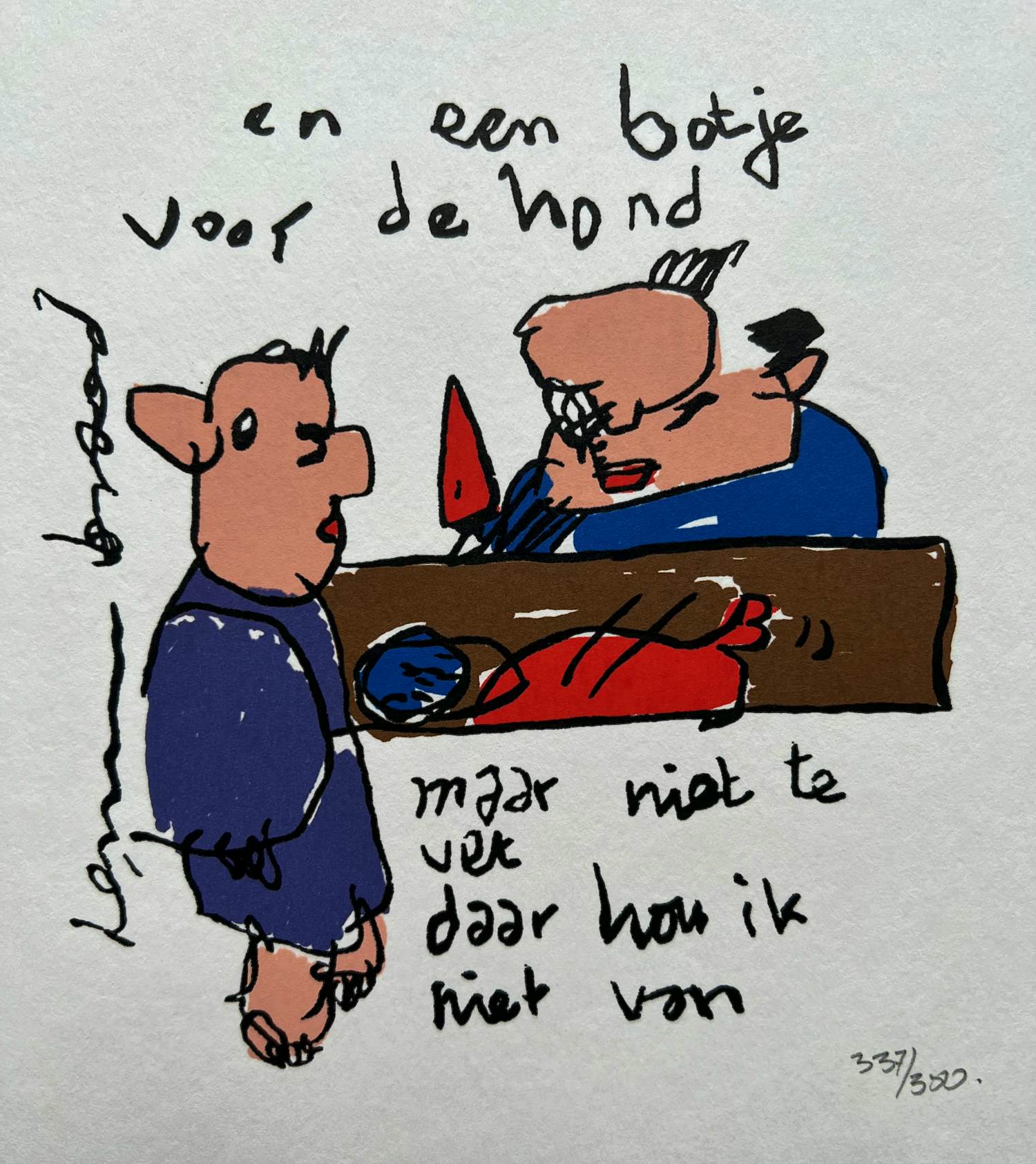 Herman Brood - Kleurenzeefdruk, genummerde oplage | 'Een botje voor de hond' | 2000 kopen? Bied vanaf 1!