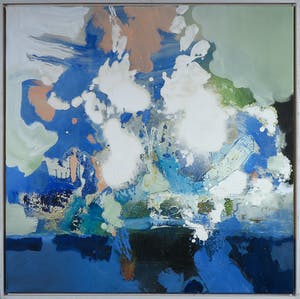 Frans Nicolai - Gemengde techniek op doek, Blauwe splash - Ingelijst kopen? Bied vanaf 1!