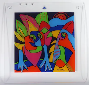 Marianne Naerebout - Perspex, Kleurrijke compositie (lot met bronzen sculptuur door Maarten Benschop) kopen? Bied vanaf 20!