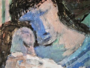 Jan Battermann - Vertederend jaren 50 gesigneerd Pastel "Moeder en Kind" GROOT!! kopen? Bied vanaf 10!