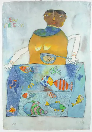 Shahid Parvez - Zeefdruk, New friend - Ingelijst (Groot) kopen? Bied vanaf 50!