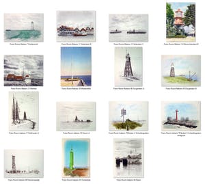 Frans Room - Lot van 15 originele tekeningen - Bakens en boeien Noord-Holland en IJsselmeer kopen? Bied vanaf 150!