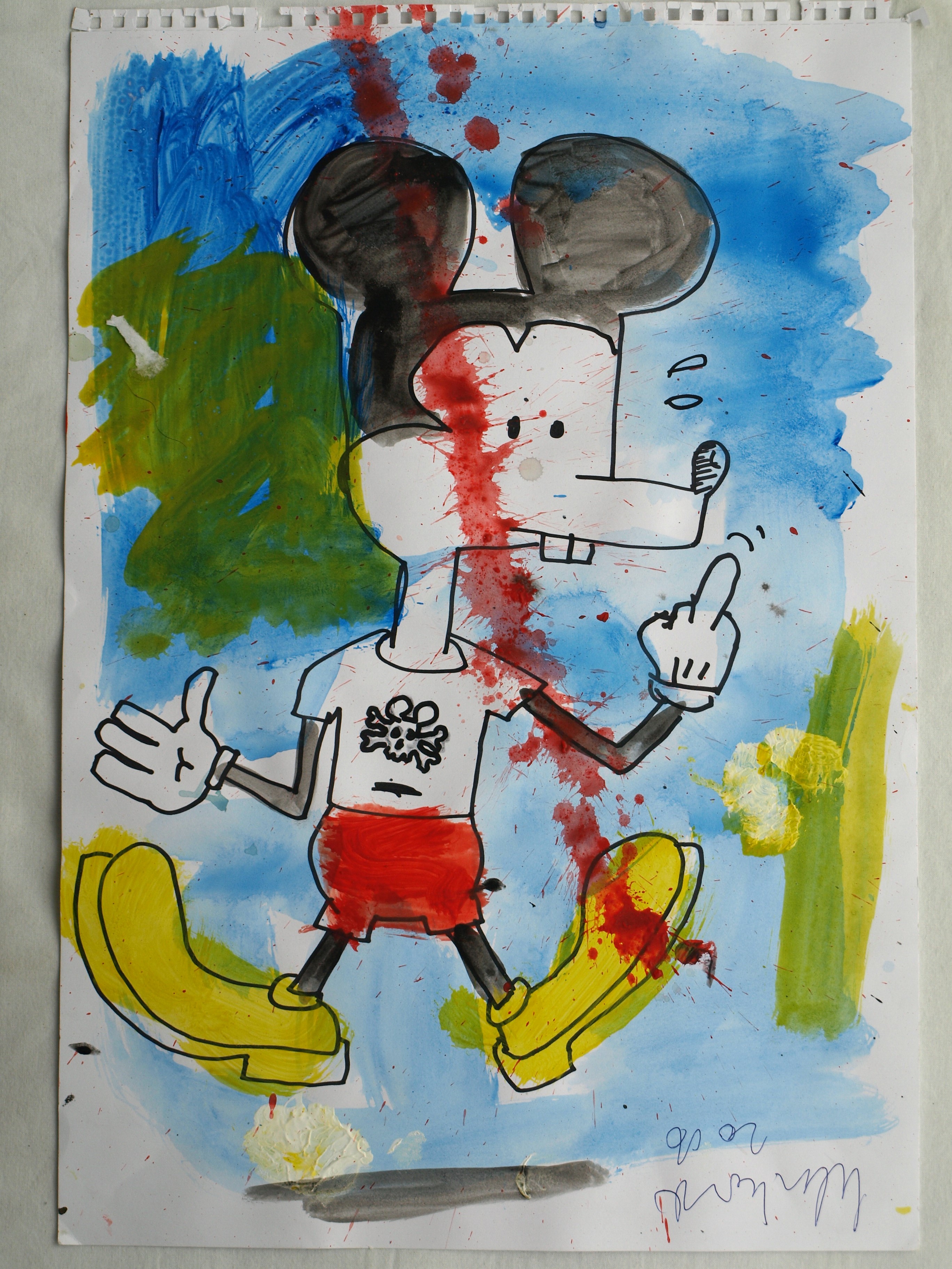 Peter Klashorst - Aquarel , Mickey Mouse geeft zijn Vinger – 2016 kopen? Bied vanaf 25!