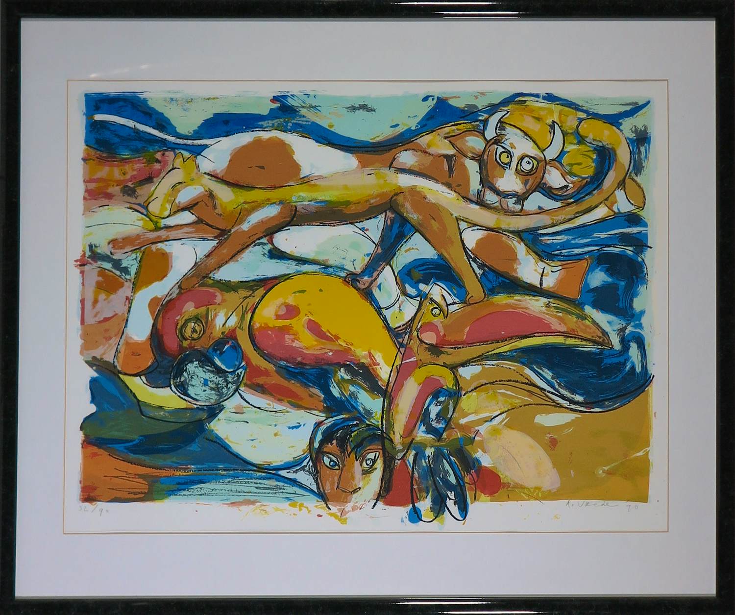 Anton Vrede - Zeefdruk, Zonder titel - Ingelijst verkocht voor € 60!