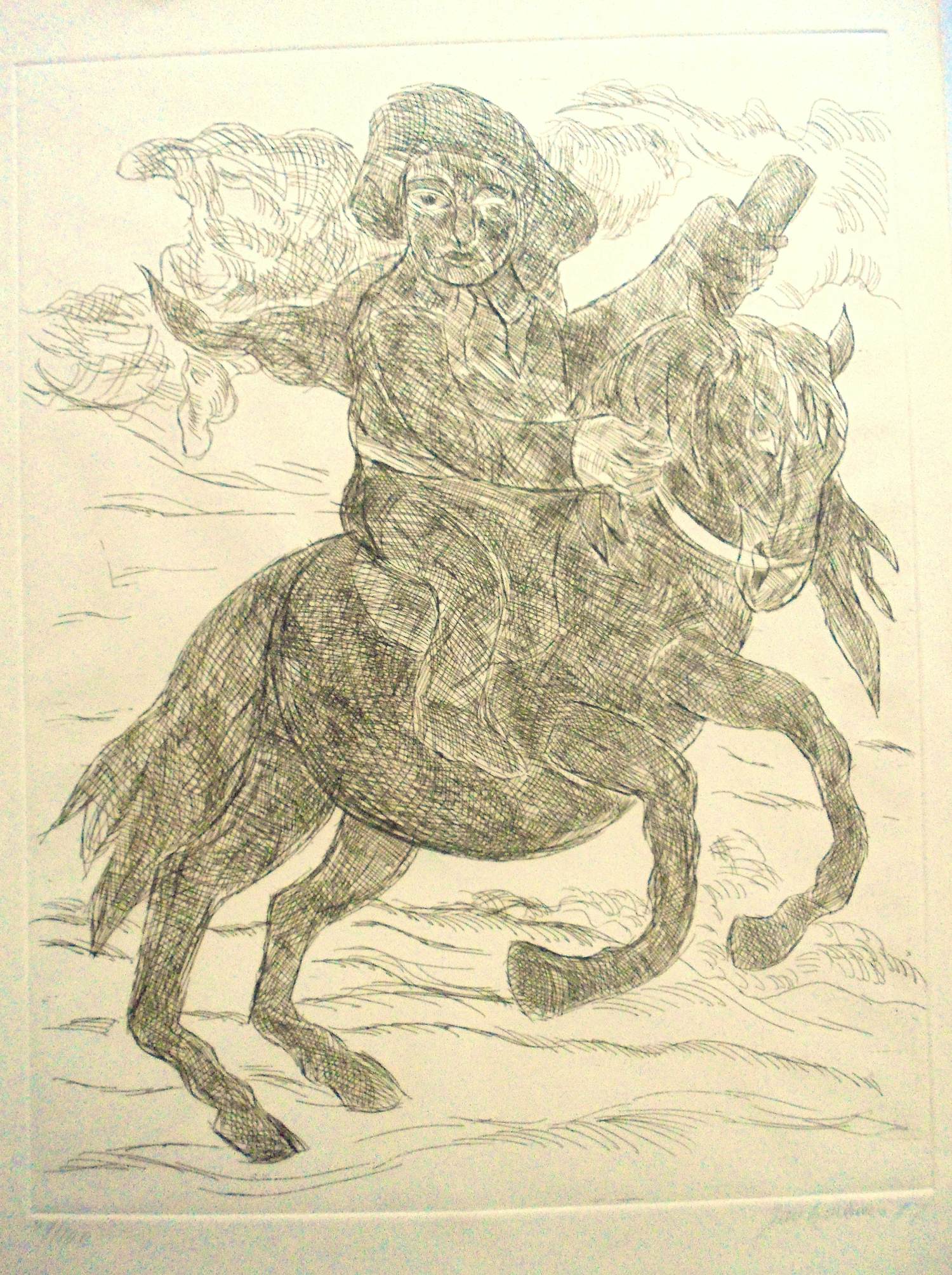 Jan Sierhuis - Grote, gedetailleerde ets, ruiter te paard. kopen? Bied vanaf 75!