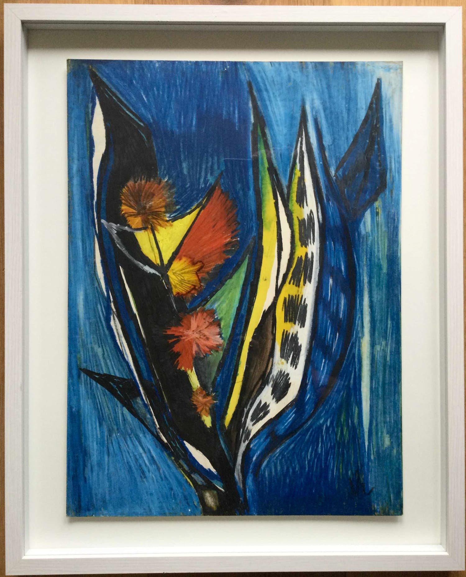 Dick Elffers - compositie met planten | pastel-/krijttekening - ingelijst verkocht voor € 50!