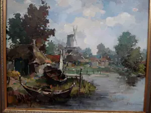 Harry Zeegers - Poldergezicht met bootjes en Molen - Harry Zeegers kopen? Bied vanaf 95!