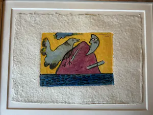 Corneille - “ titel onbekend” wij noemen hem :vogel vliegt naar de maan . Mooi ingelijst kopen? Bied vanaf 1250!