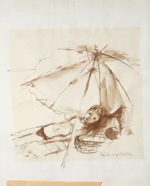 Nicky van der Wilde - Inkttekening, Strand kopen? Bied vanaf 1!