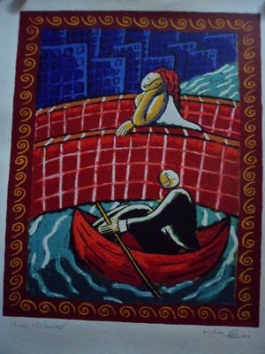 Jacques Tange - Zeefdruk.Titel," Under The Bridge". Handgesigneerd kopen? Bied vanaf 60!