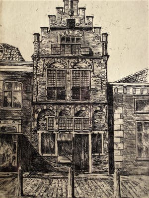 Anna Doedijns - Fraaie droge naald Ets "Museum Edam - Damstraat 8 " gesigneerd kopen? Bied vanaf 10!