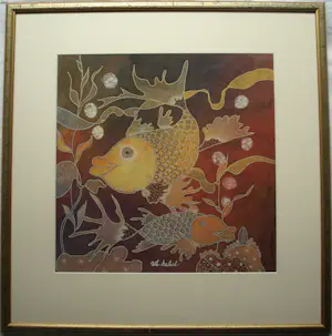Wiji Hartono Kabul - Batik op zijde , Vissen – Ingelijst, 72 x 71 cm kopen? Bied vanaf 100!