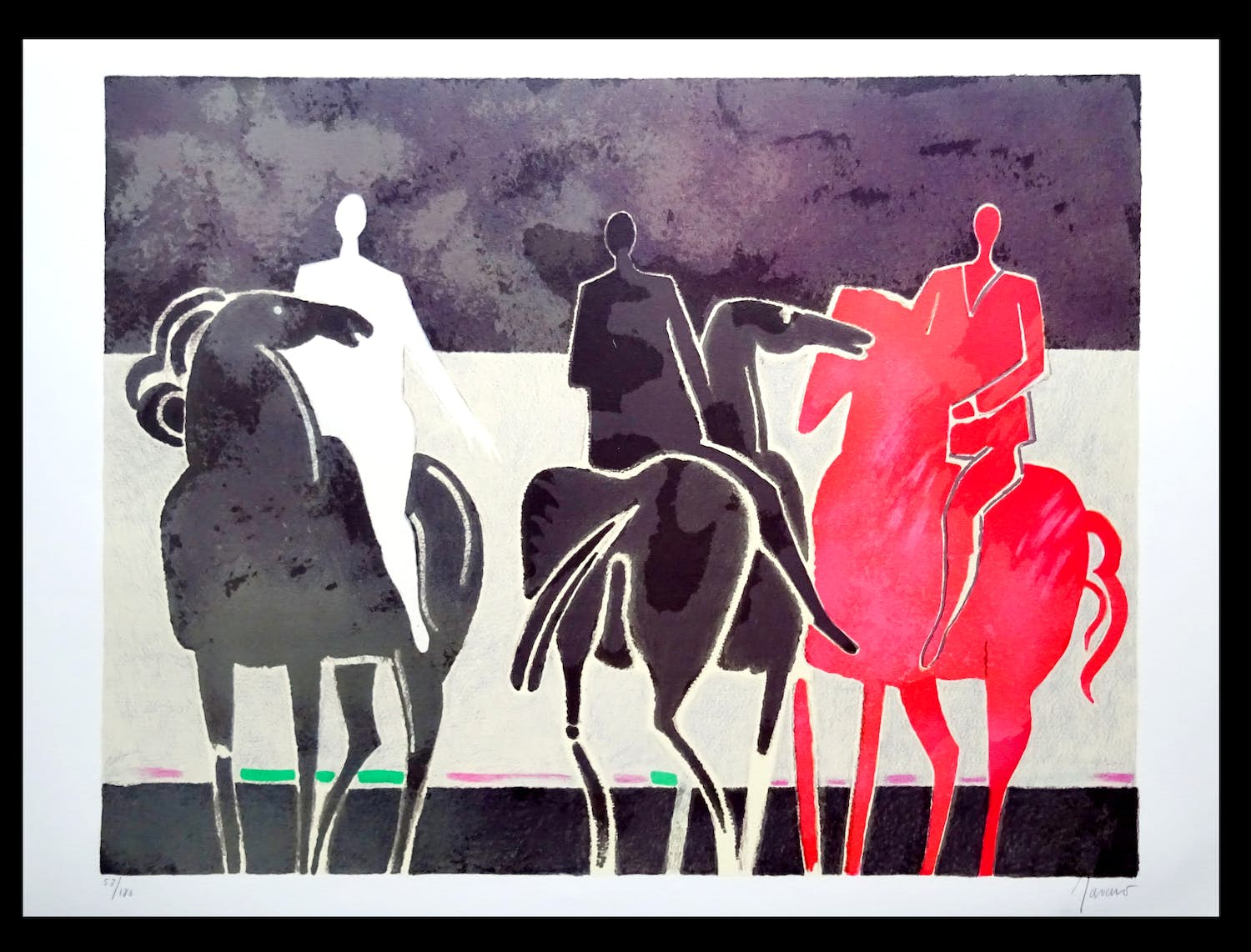 Buy Albert Zavaro - Les 3 cavaliers -Lithografie handgesigneerd - oplage 180? Bid from 55!