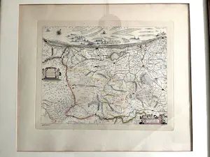 Joan Blaeu - Kaart van het westelijk deel van Vlaanderen - Handgekleurde gravure, Ingelijst kopen? Bied vanaf 50!
