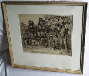 Ids Wiersma - Ingelijste ets , de ‘Professorenhuizen’ , Voorstraat , Franeker – 1934 kopen? Bied vanaf 1!