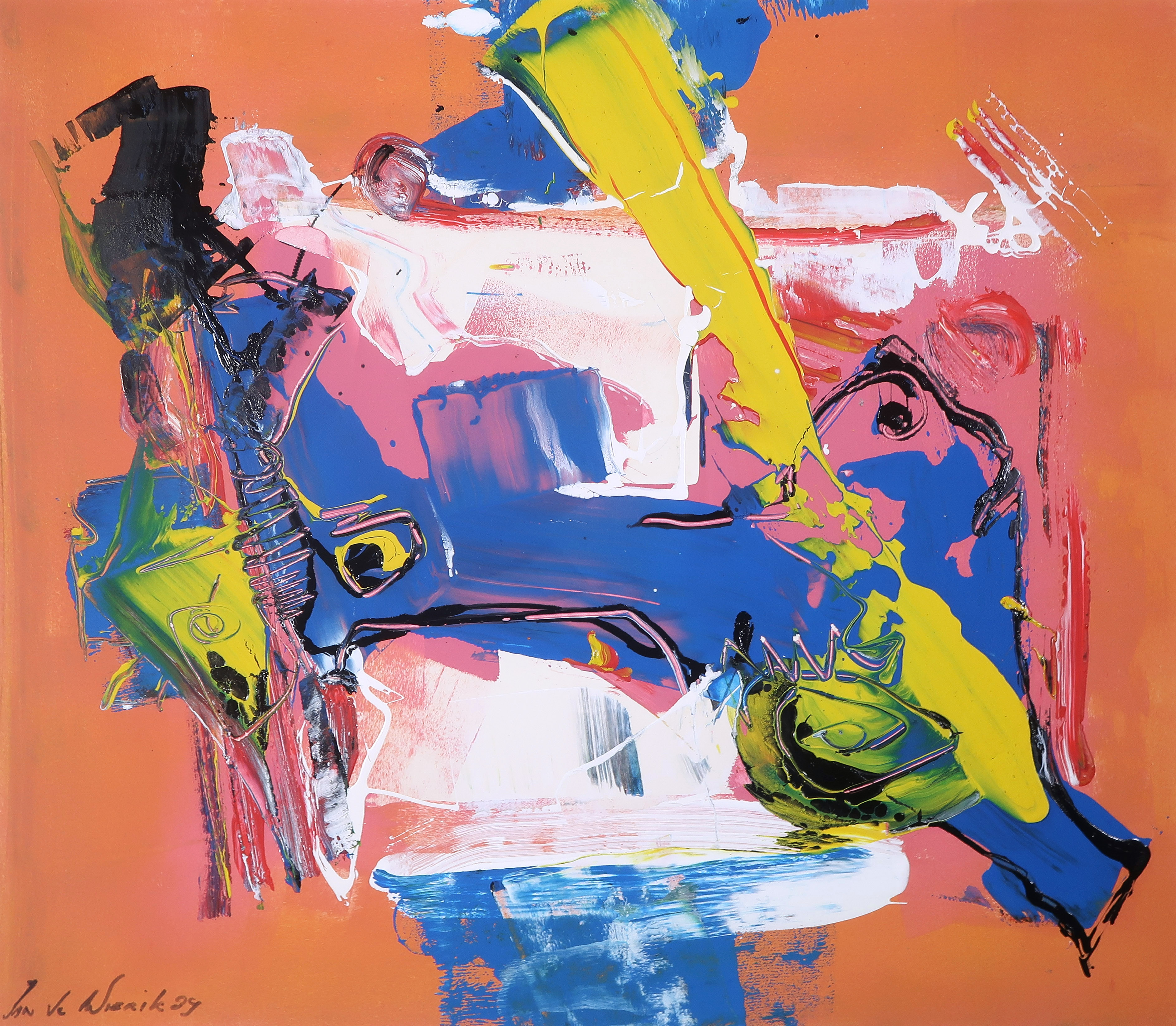 Jan te Wierik - Acryl op papier, Z.T. Abstracte compositie kopen? Bied vanaf 400!