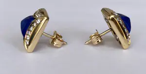 Oorbellen van 18 karaat geelgoud met lapis lazuli en diamanten. kopen? Bied vanaf 1000!