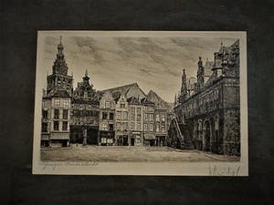 Niet of onleesbaar gesigneerd - Mooie scherpe droge naald Ets "groote markt Nijmegen" gesigneerd kopen? Bied vanaf 1!