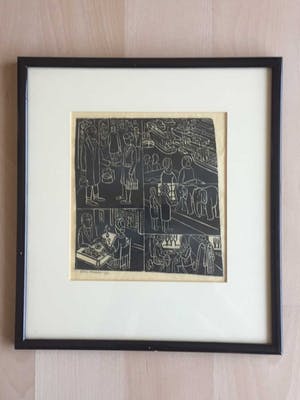 Elly Kuipers - - houtsnede - vijf jaren '70 tafereeltjes kopen? Bied vanaf 20!