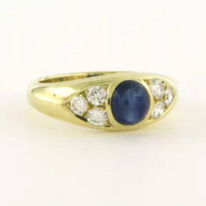 14k geel gouden ring met een saffier en briljant geslepen diamant tot. 0.60ct kopen? Bied vanaf 735!