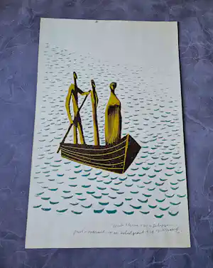 Wally Elenbaas - Mooie kleuren lithografie "de schippers" - proefdruk - gesigneerd verkauft für € 57!