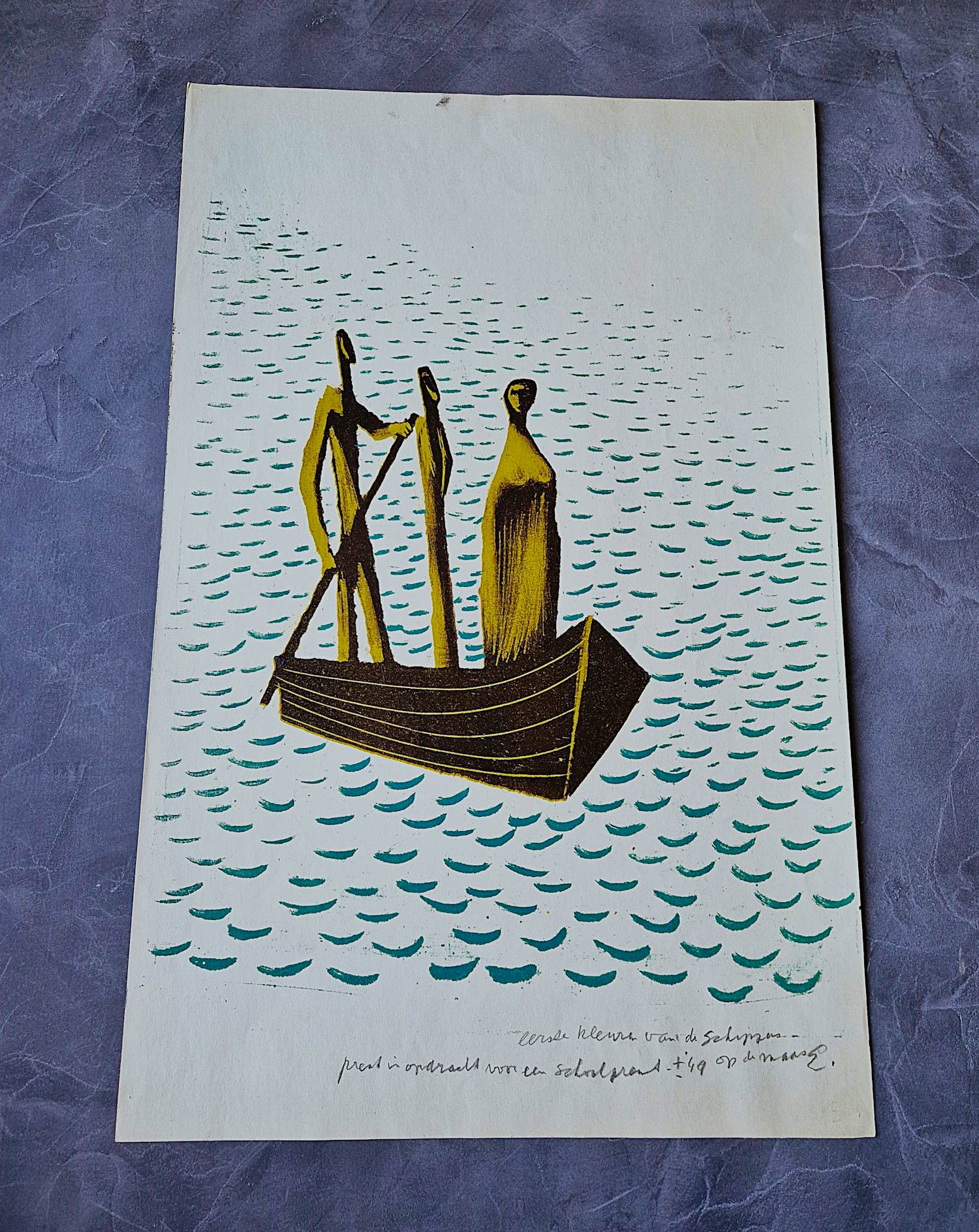 Wally Elenbaas - Mooie kleuren lithografie "de schippers" - proefdruk - gesigneerd kopen? Bied vanaf 57!